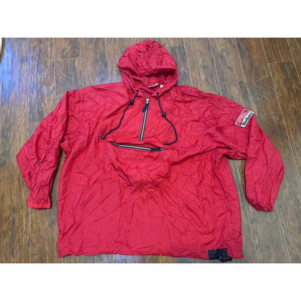 Vintage Marlboro Jacket Mens XXL Red Hooded Anorak Windbreaker Pullover 90s